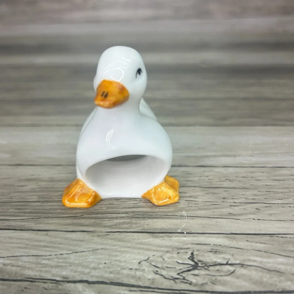 Vtg Ceramic White Duck Goose Napkin Rings Single Farmhouse Country Kitchen